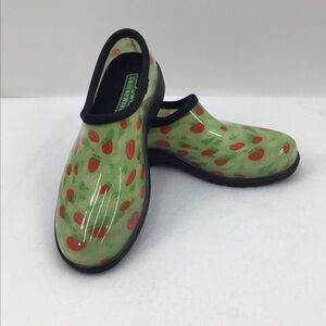 GroundWork Green Clogs with Red Strawberry Design